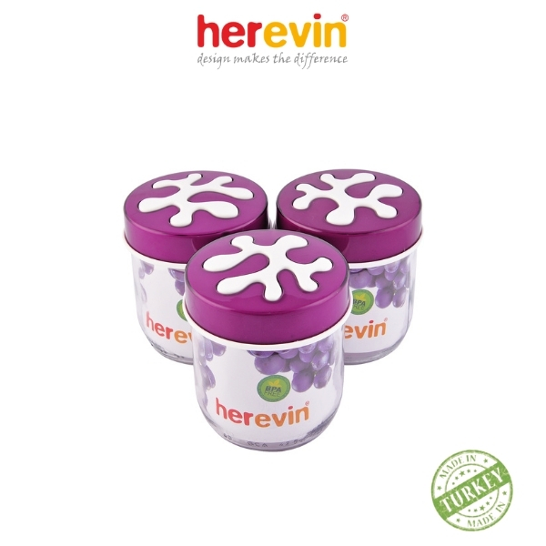 Bộ 3 Hũ Thuỷ Tinh Tròn Trơn Herevin 425ml - HEHU135357-812