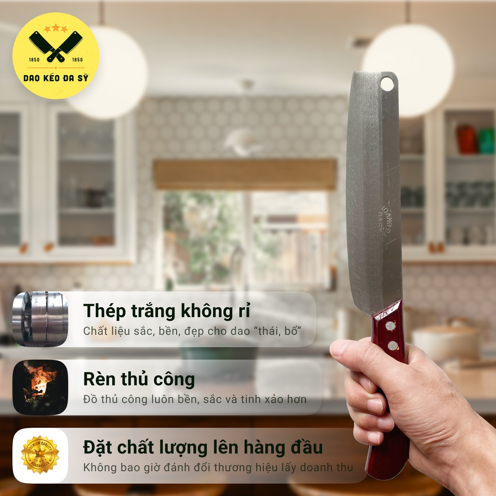 Dao thái thịt, dao thái rau, dao gọt hoa quả - Dao chuối cán ốp - thép Nhật trắng không gỉ