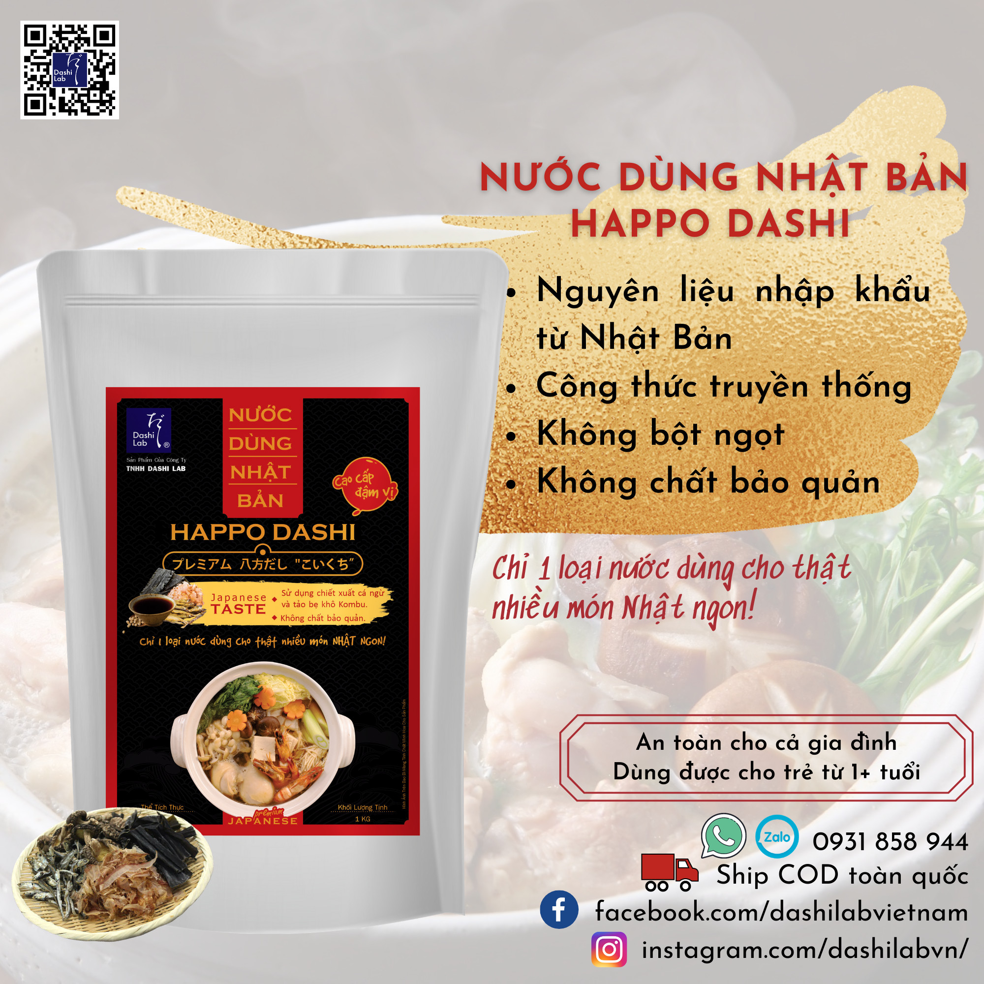 Nước Dùng Happo Dashi Nhật Bản Cao Cấp (Vị đậm) - Dashi Lab - 1kg/túi