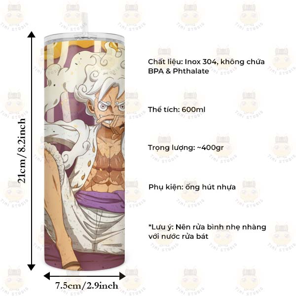 Bình nước One Piece - Bình Giữ Nhiệt One Piece - Inox 304 - 600ml - Có Ống Hút