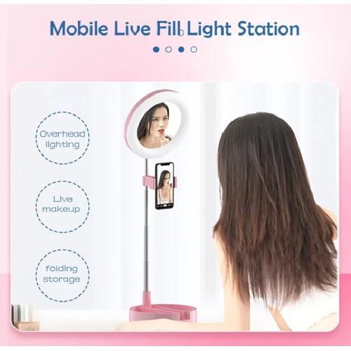 Gương trang điểm có đèn Led Livestream tích hợp giá đỡ và kẹp điện thoại cao cấp