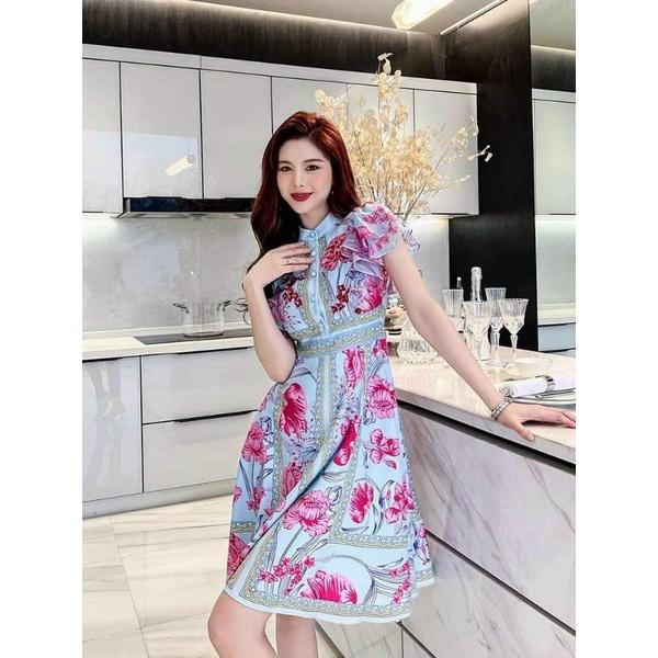 HÀNG NHẬP - ĐẦM XÒE LỤA HOA TAY CÁNH TIÊN CỔ TRỤ