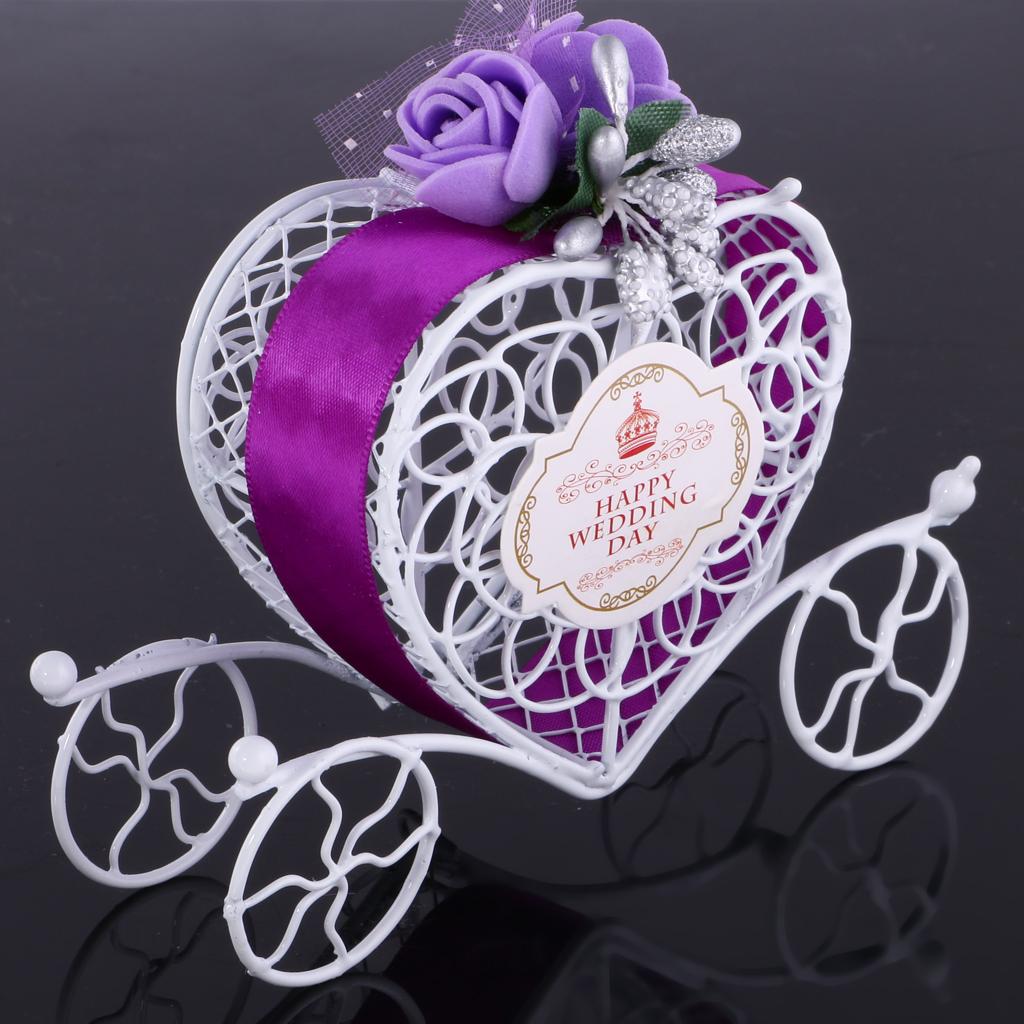 6Pieces Carriage Candy Chocolate Boxes Wedding Party Favour Decor Box Purple