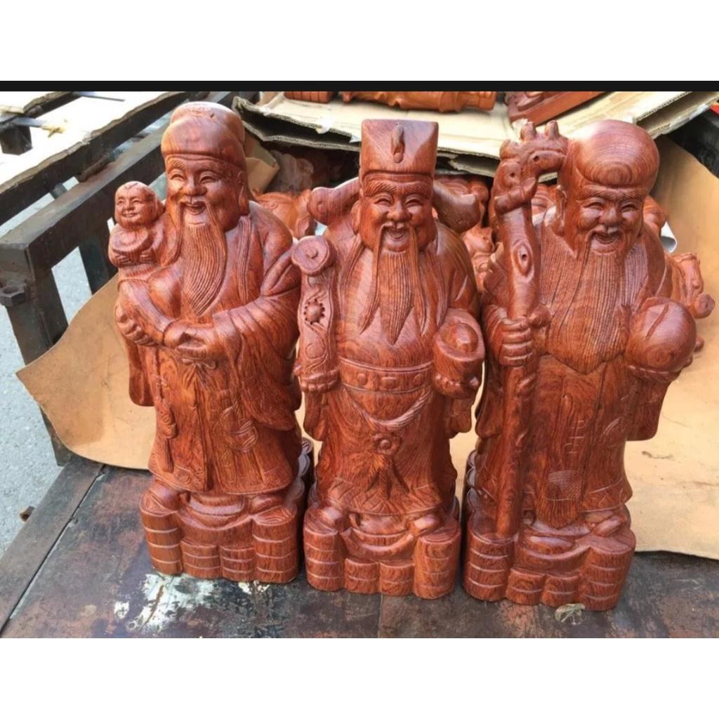 Bộ tam đa phúc lộc thọ gỗ hương nguyên khối cao 40cm