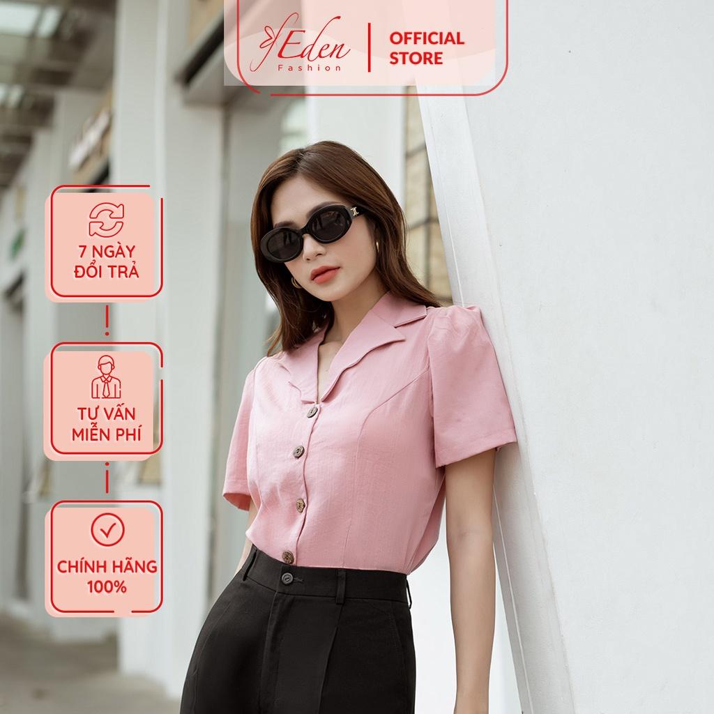 Áo kiểu công sở dáng ngắn cổ danton viền sóng - ASM195