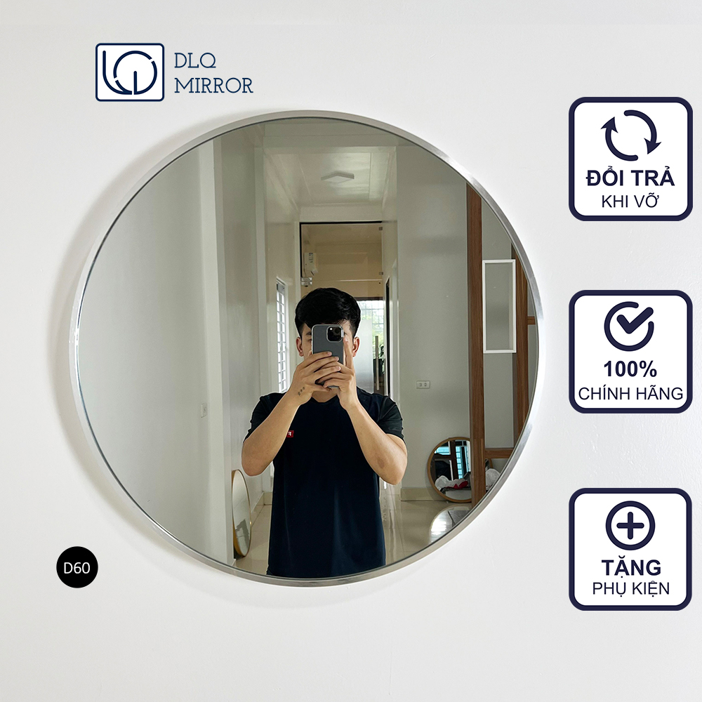 Gương Tròn Viền Trắng D60 Treo Tường DLQ MIRROR Chất Liệu Nhôm Sơn Tĩnh Điện Cao Cấp