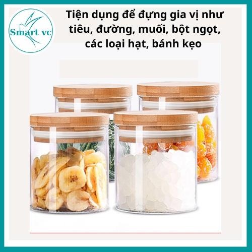 Lọ thủy tinh nắp gỗ,hũ thủy tinh đựng gia vị phong cách Bắc Âu,đựng đường,đựng hạt,đồ khô an toàn, sạch sẽ Deli