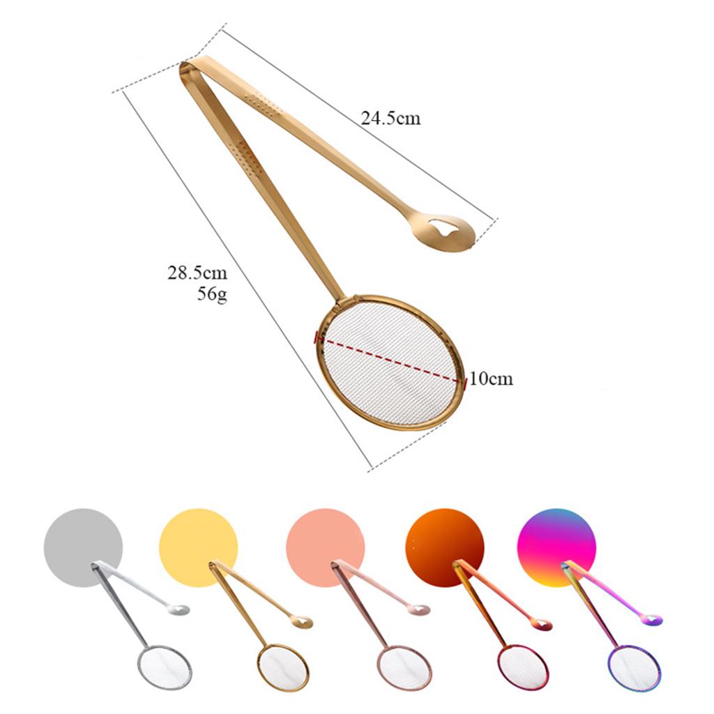 Stainless Steel Fine Mesh Strainer Oil-Frying Filter Spoon Ladle Colander Clip Skimmer for Fried Food, Salad, BBQ Multi-functional Kitchen Tool 2 in 1