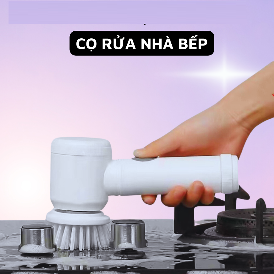 Máy Cọ Rửa Điện Đa Năng Pin Sạc USB, Chống Nước, Bàn Chải Vệ Sinh Bếp, Bồn Rửa, Nhỏ Gọn Tiện Lợi