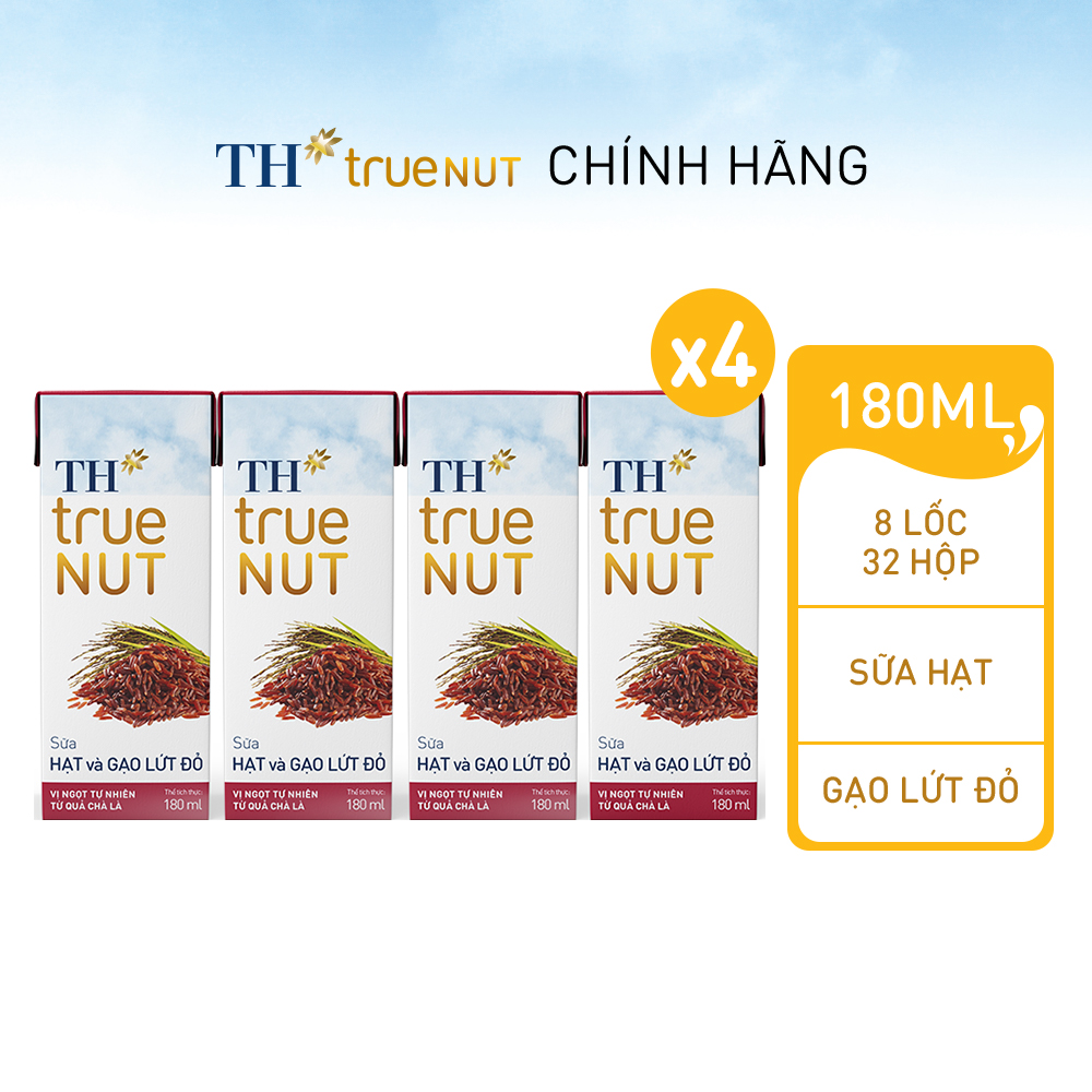 4 Lốc sữa hạt và gạo lứt đỏ TH True Nut 180ml (180ml x 4 hộp)