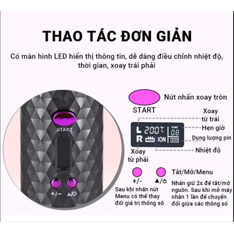 Máy uốn tóc, làm xoăn tóc tự động mini cầm tay không dây tiện lợi