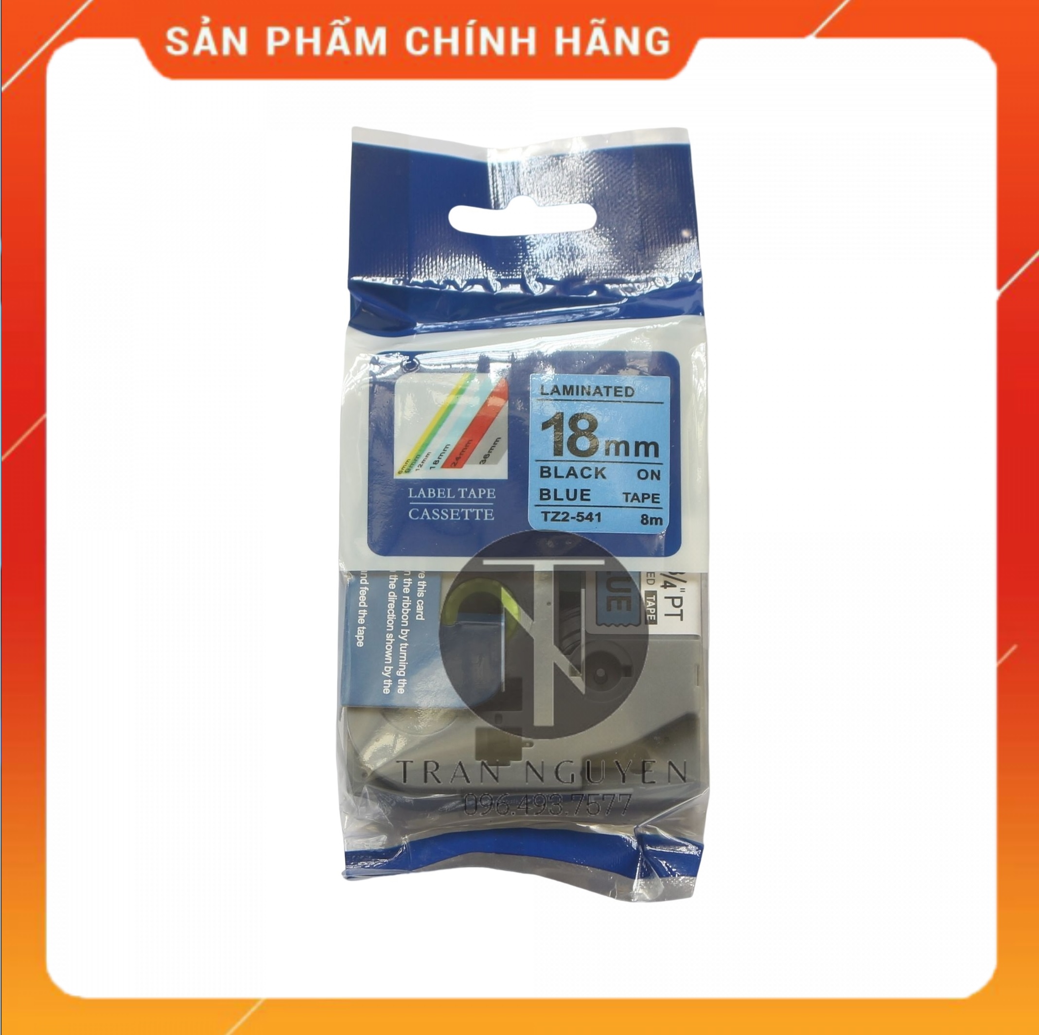 Nhãn In đa lớp Tz2-541 - Đen nền Dương 18mm x 8m - Hàng nhập khẩu