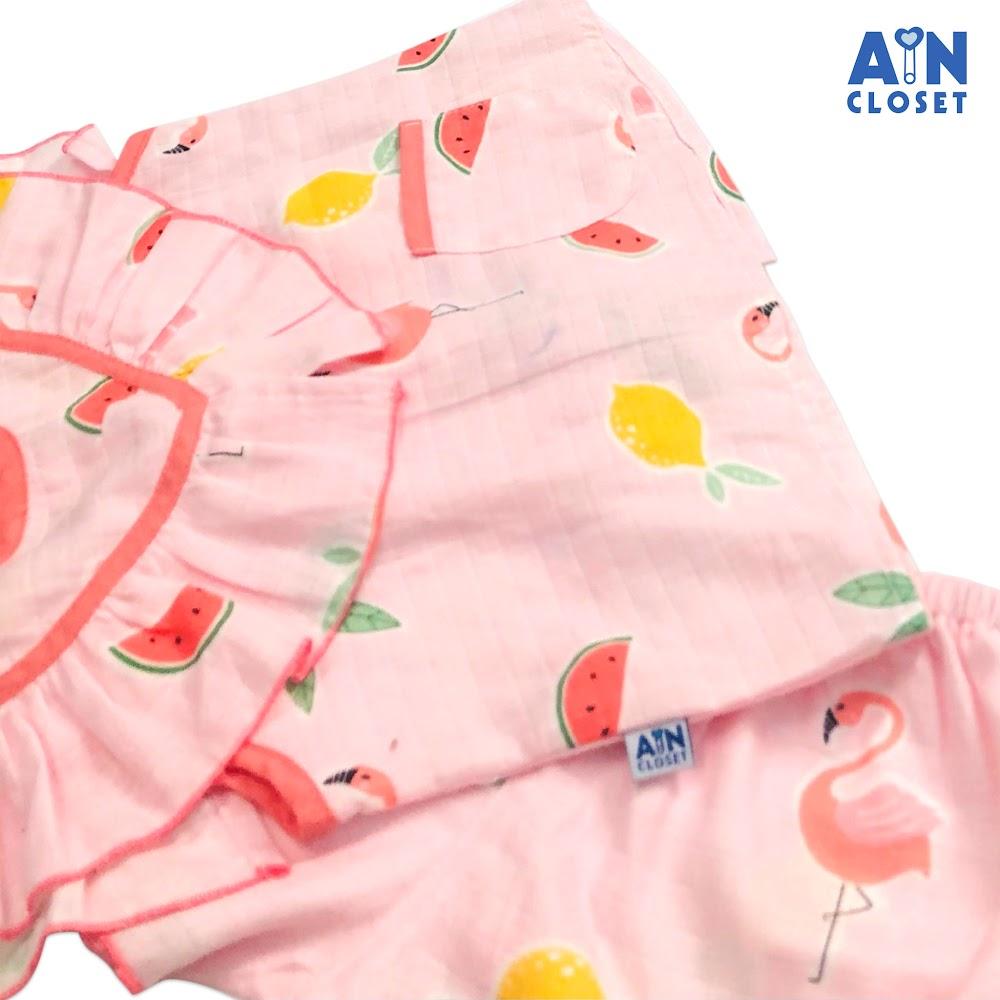 Bộ quần áo ngắn bé gái họạ tiết Dưa hấu nền hồng xô sợi tre - AICDBGR17OAU - AIN Closet