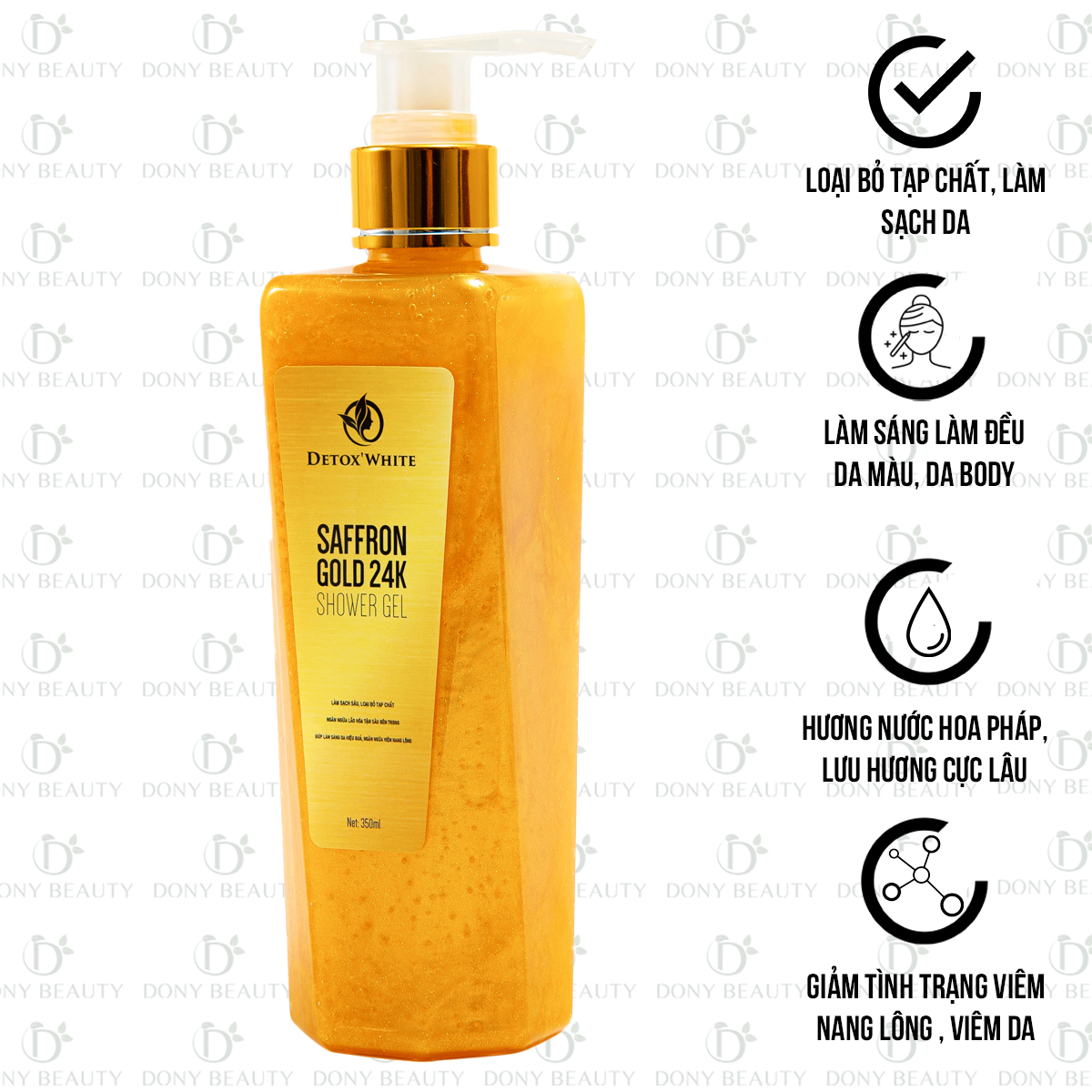 Sữa Tắm Sáng Da, Làm Sạch Sâu, Ngăn Ngừa Lão Hóa Saffron Gold 24k Shower Gel Detox White 350ml