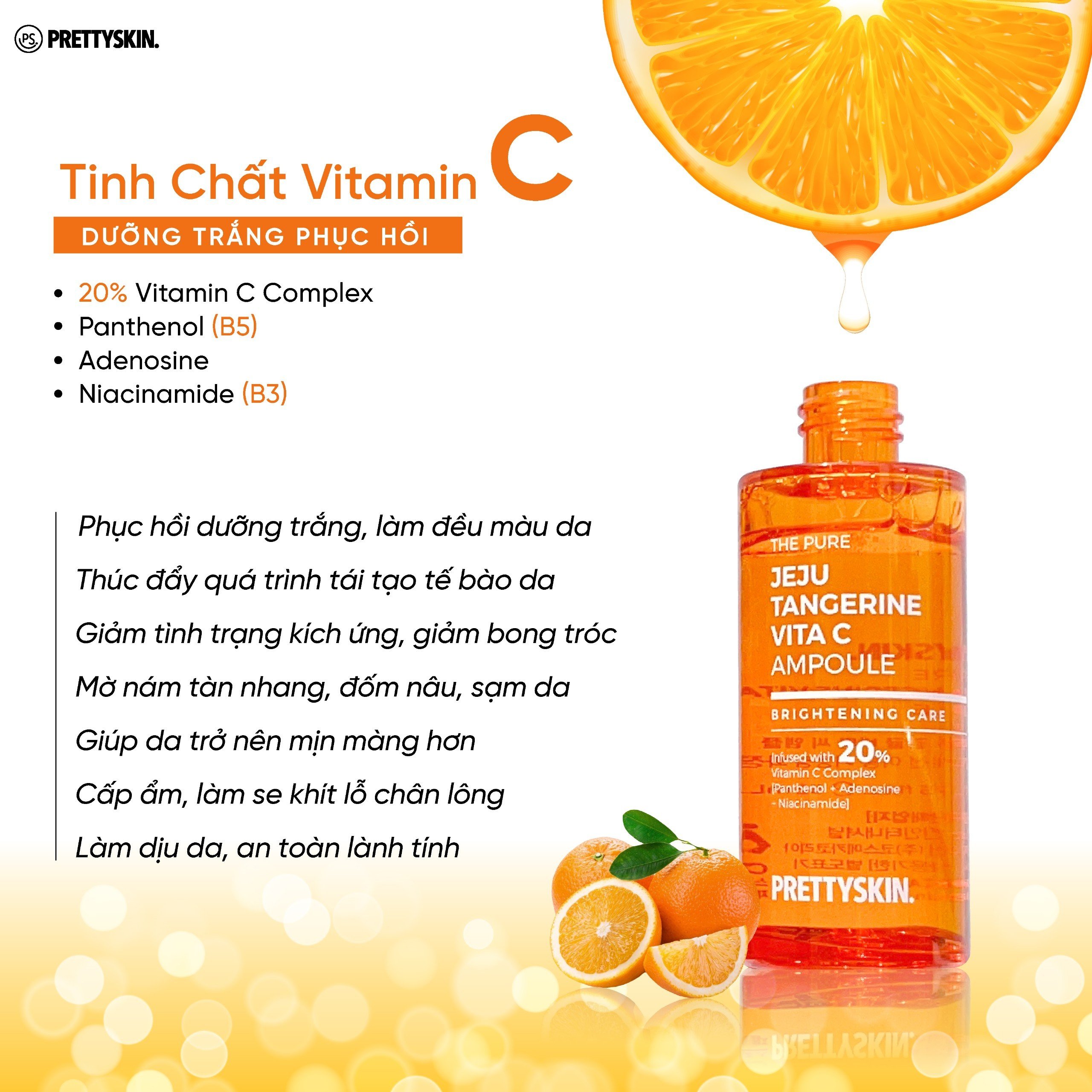 Tinh Chất Serum Dưỡng Trắng Da Phục Hồi Pretty Skin Hàn Quốc The Pure Jeju Tangerine Vita C Cấp ẩm chuyên sâu