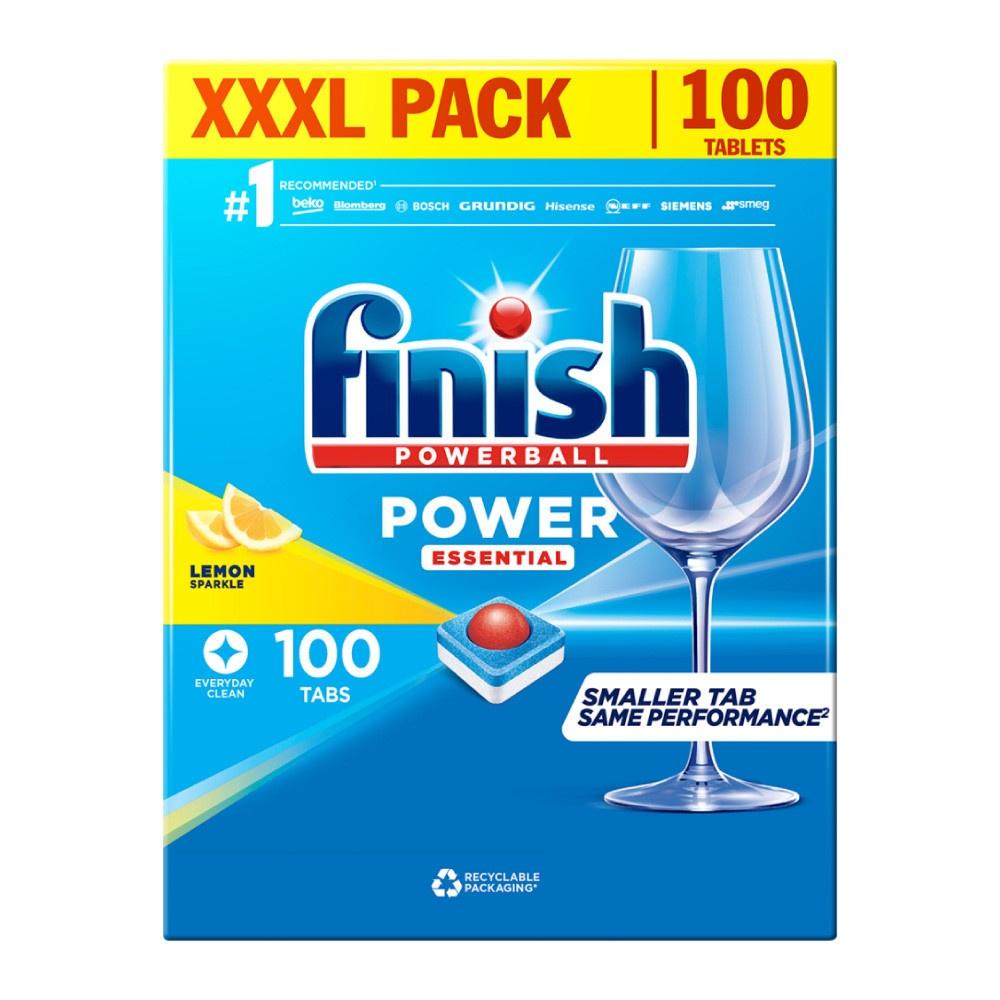 Viên Rửa Chén Bát Hương Chanh Finish Powerball Power Essential Lemon Sparkle 100 viên- Hàng chính hãng