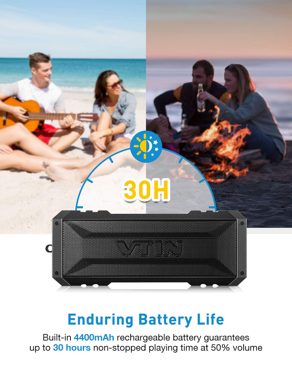 Loa Di Động Bluetooth Vtin 20W Chơi Nhạc Đàm Thoại 25h Chống nước IPX6 - Hàng chính hãng