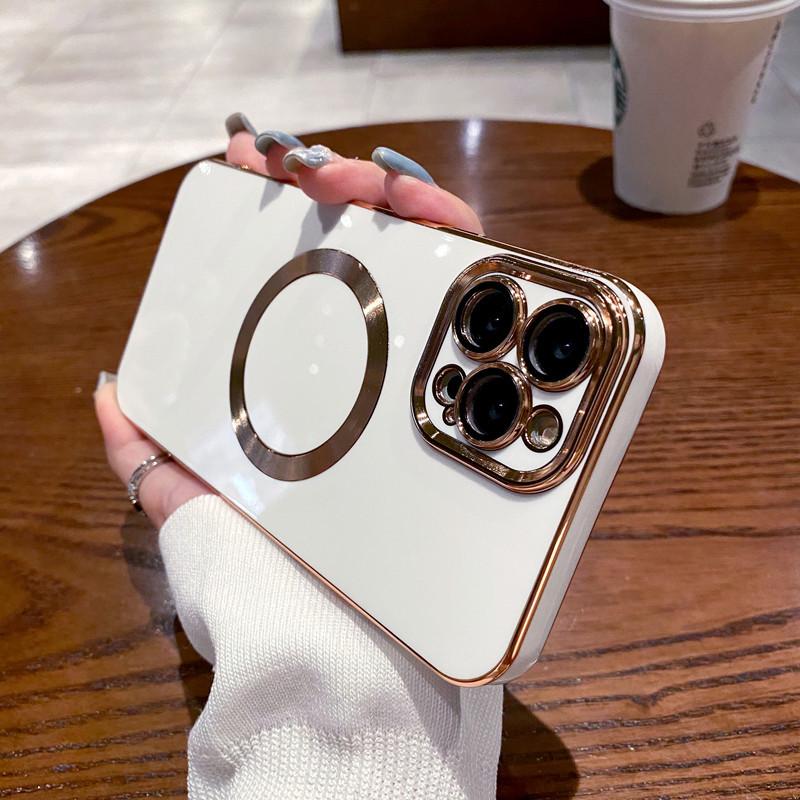 Đảm bảo chất lượng phù hợp với vỏ điện thoại di động iPhone 14 mạ điện màu trơn chải màng thấu kính từ tính MagSafe Vỏ bảo vệ Apple 13