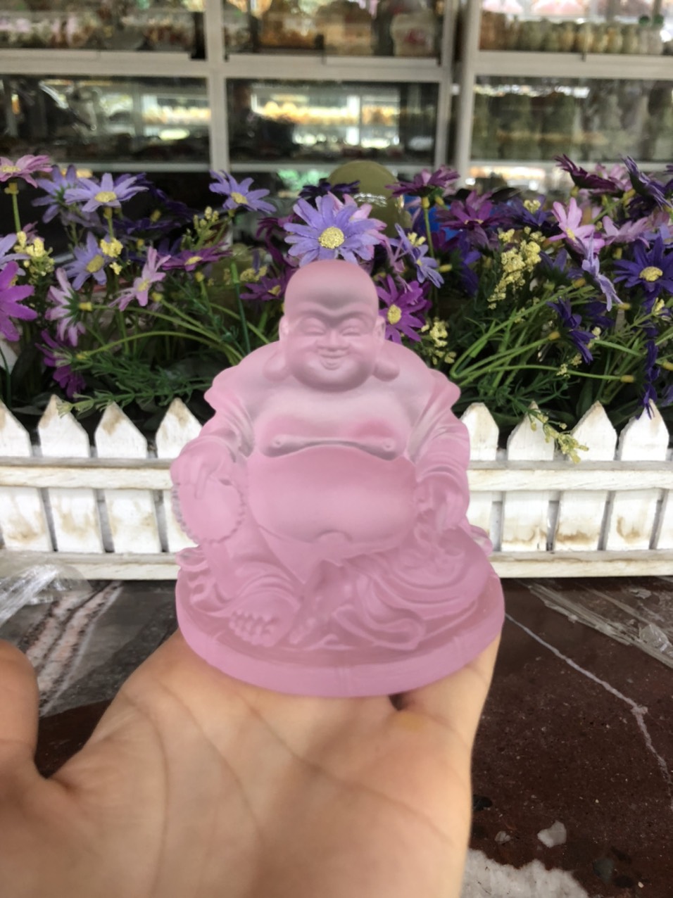 Tượng Phật Di lặc ngồi phong thuỷ đá lưu ly đặt bàn làm việc, taplo xe ô tô