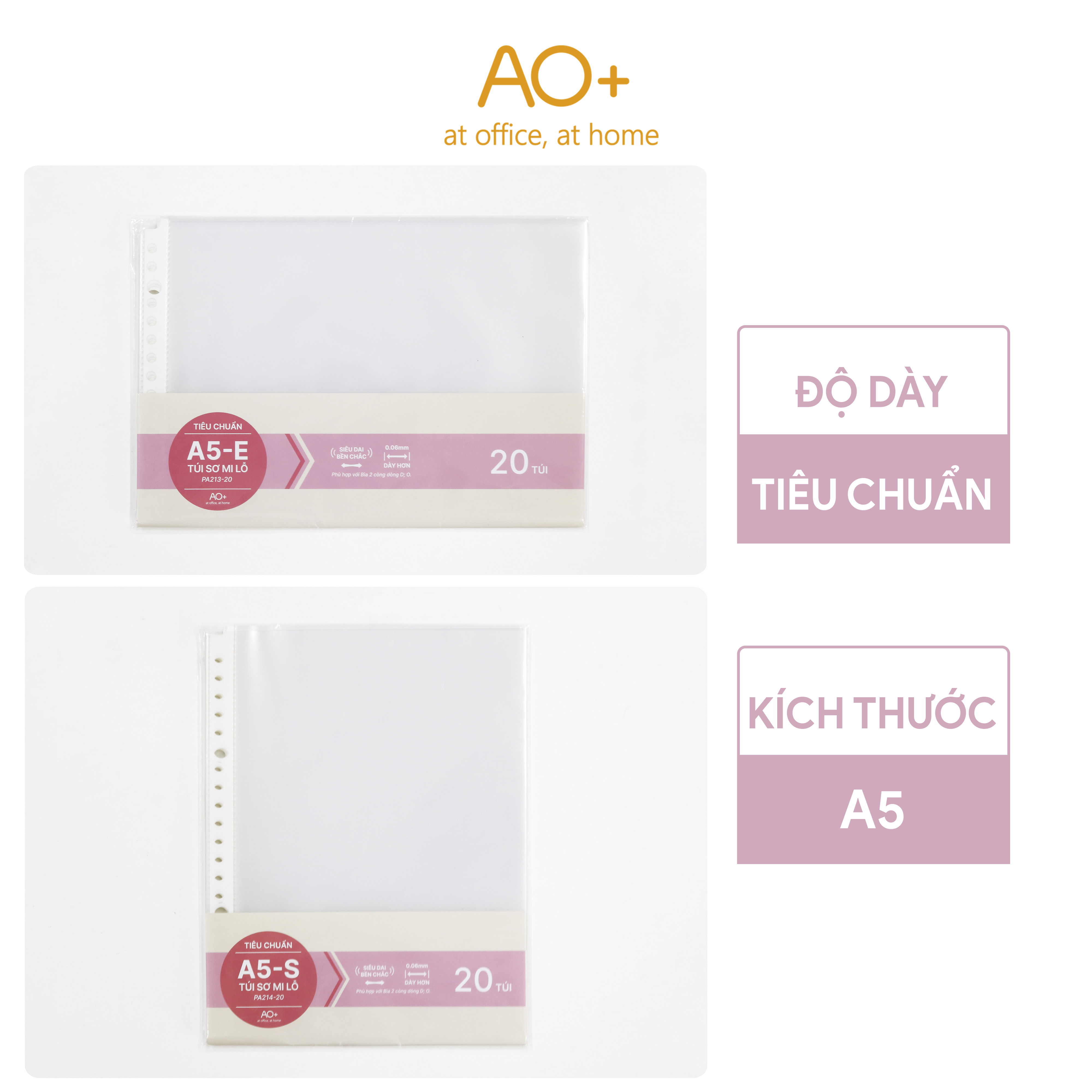 Bìa lá lỗ A5 AO+ rời đựng giấy tờ, tài liệu tiện lợi, độ dày 0.06mm (Xấp 20/50 lá) PA213/PA214