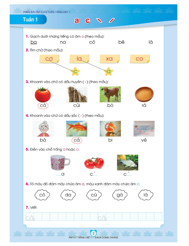 Sách Phiếu bài tập cuối tuần Tiếng Việt 1 - dùng chung