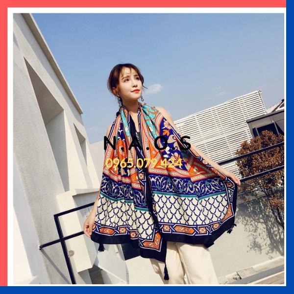 Khăn choàng Linen thổ cẩm, họa tiết boho nổi bật-Qùa tặng 20/10-quà tặng sinh nhật-quà tặng 8/3-quà tặng 20