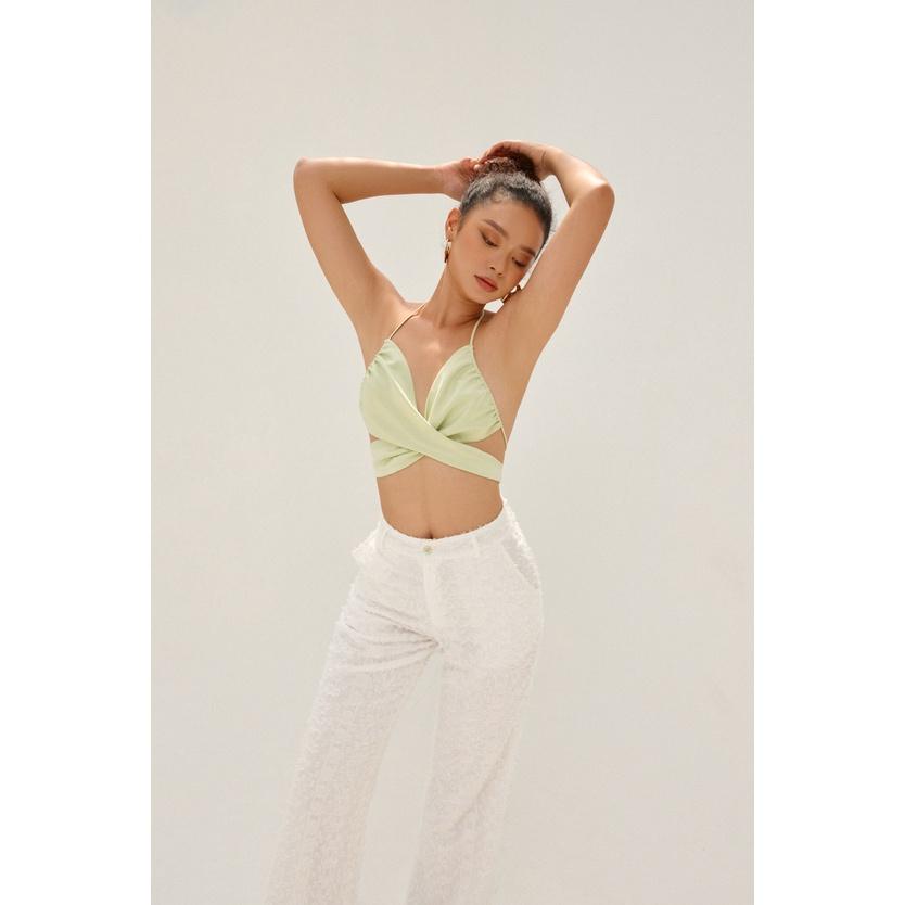 Nene Clothing - Áo croptop lụa hở lưng