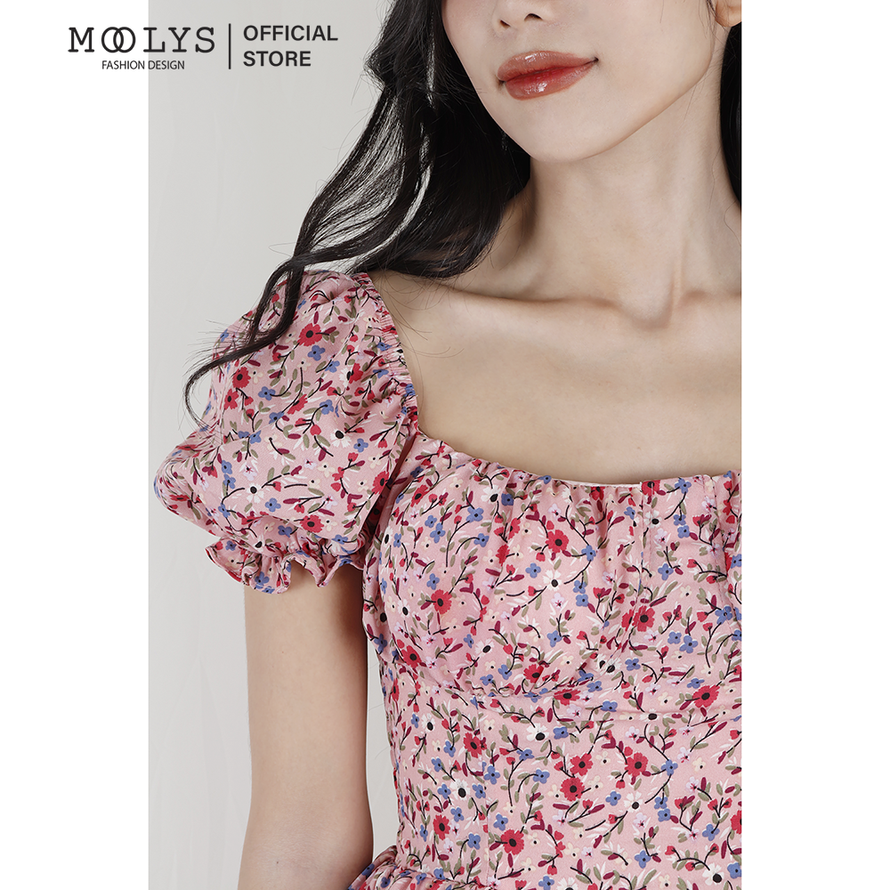 Đầm xoè hoa nhí tay phồng dễ thương Moolys MD006