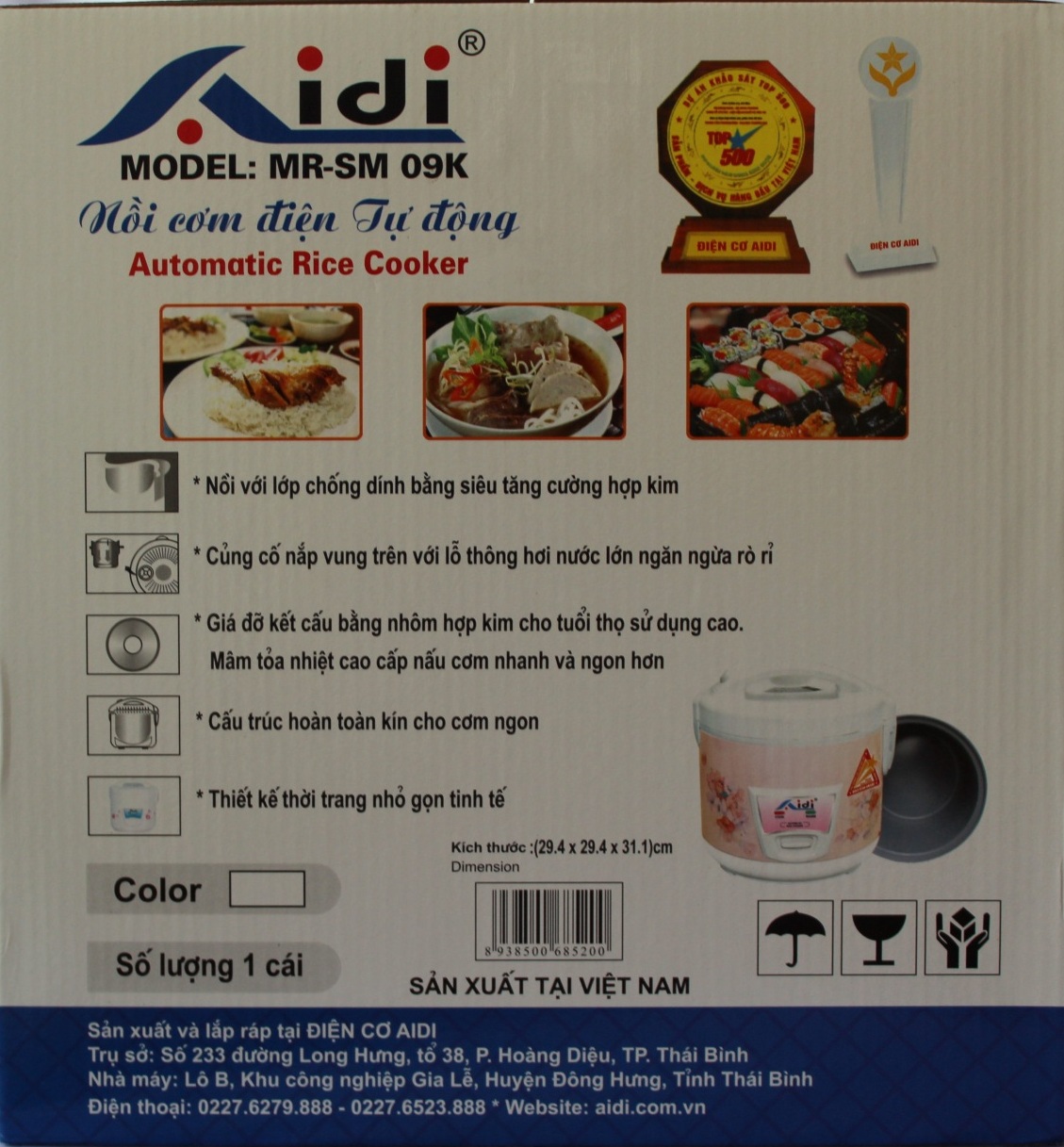 Nồi Cơm Điện Tự Động Nắp Gài Aidi MR-SM 09K  - Màu Ngẫu Nhiên - Chính Hãng