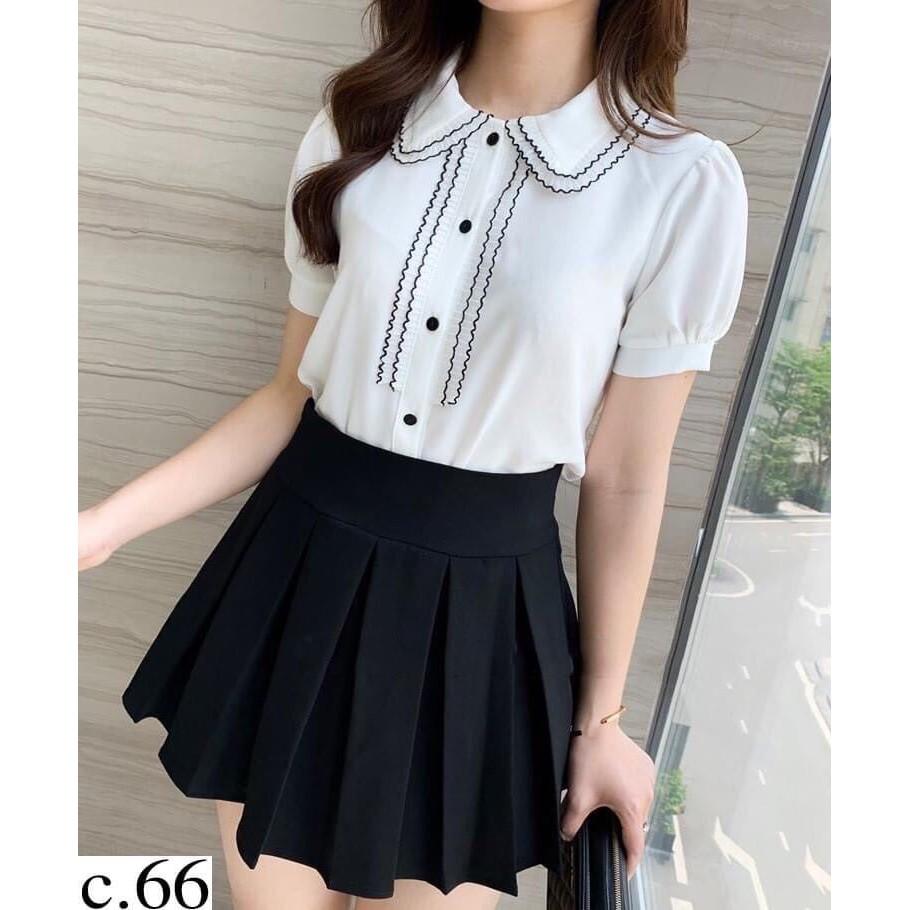 Set bộ áo kẻ viền kèm chân váy xếp ly có lót trong thời trang