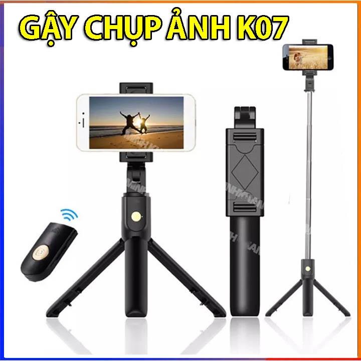 Gậy Tự Sướng 3 Chân Đa Năng - BẢO HÀNH ĐỔI MỚI Gậy Chụp Ảnh K07 Bluetooth Selfie Kèm Điều Khiển Từ Xa Remote,