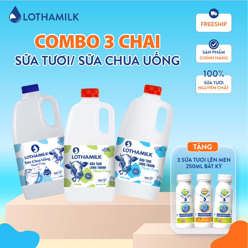 Sữa chua uống thanh trùng Lothamilk có đường chai 1760ml