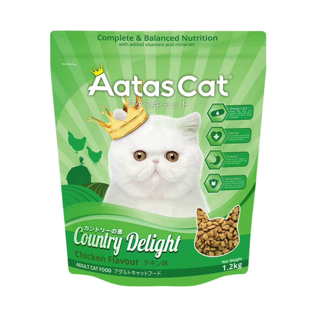 Aatas Country Delight _Thức Ăn Hạt cho MÈO vị Gà | 1,2Kg (Xanh Lá) cho Mèo Trưởng Thành