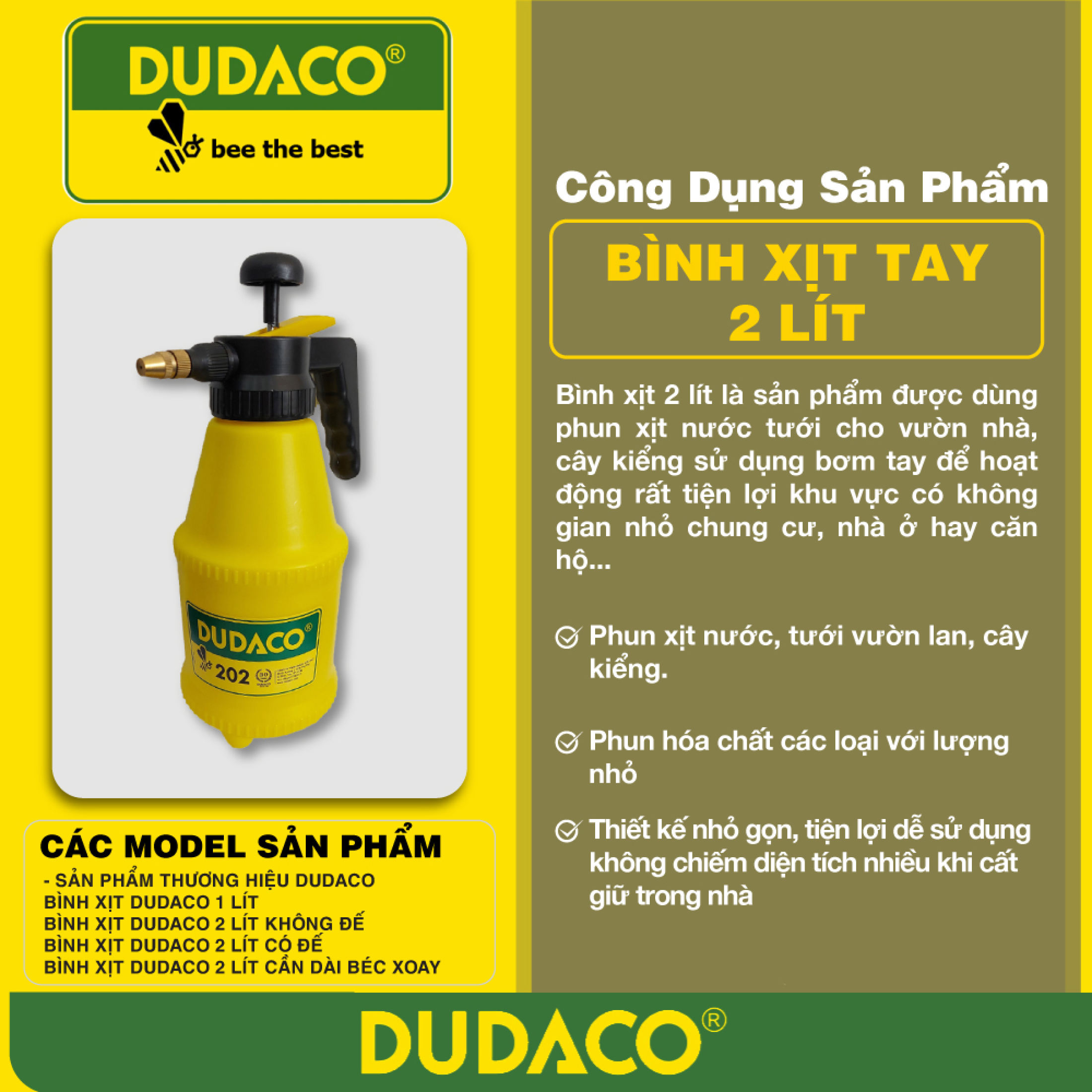 Bình Xịt Phun Sương Tưới Nước Dudaco 202 (2L)