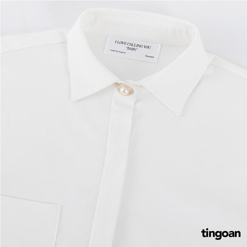 Áo somi crop dài tay cúc ngọc vạt lệch vải chống nhăn trắng tingoan DRUNK IN LOVE SHIRT/WH
