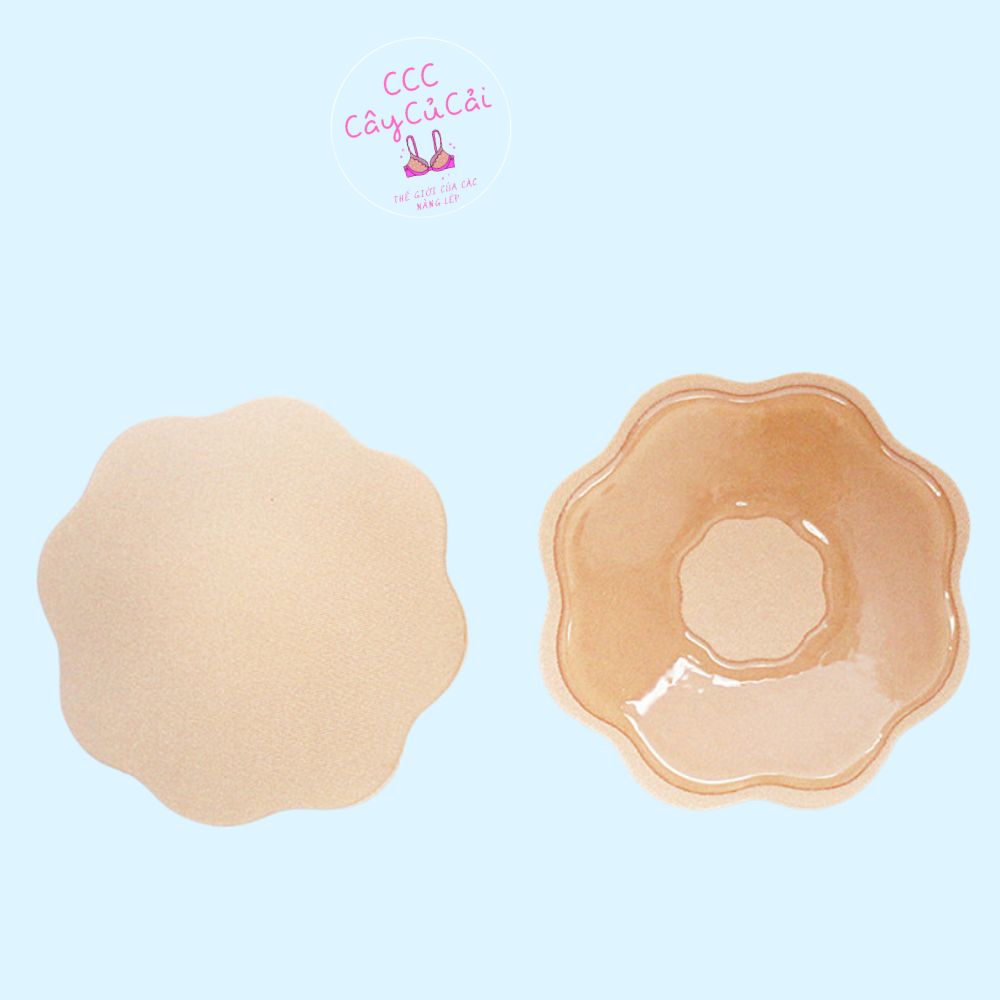 Cặp miếng dán đầu ti, miếng dán ngực,miếng dán nhũ chất liệu da xốp kính đáo hình hoa mai - DON041