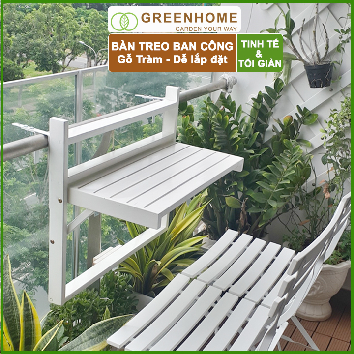 Bàn Treo Ban Công GreenHome , di chuyển dễ dàng, bàn gỗ treo ban công - Hàng chính hãng- MÀU TRẮNG