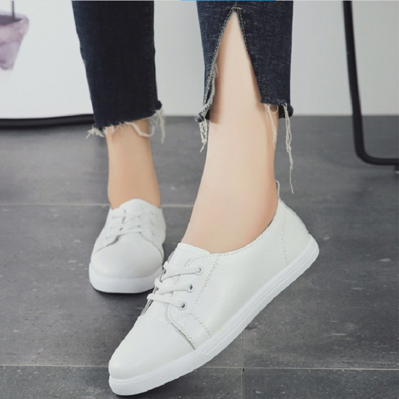 Women'S Flat Casual Shoes Wild Shallow Microfiber Leather White Shoes
