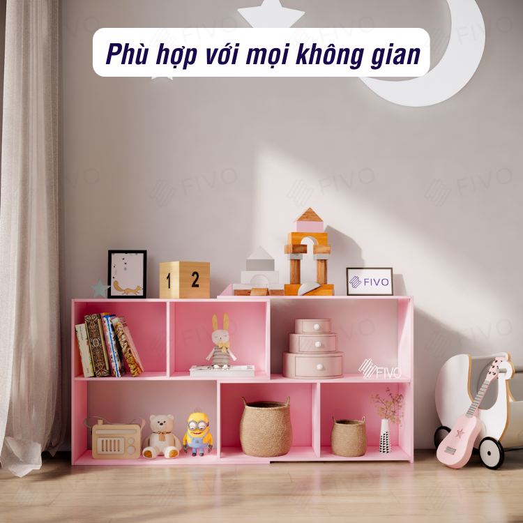 Kệ Sách Gỗ Trang Trí Màu Hồng FIVO FB72, Thiết Kế Thông Minh, Có Thể Tách Thành Nhiều Ngăn, Tiện lợi Phù Hợp Nhiều Không Gian - Hàng Chính Hãng