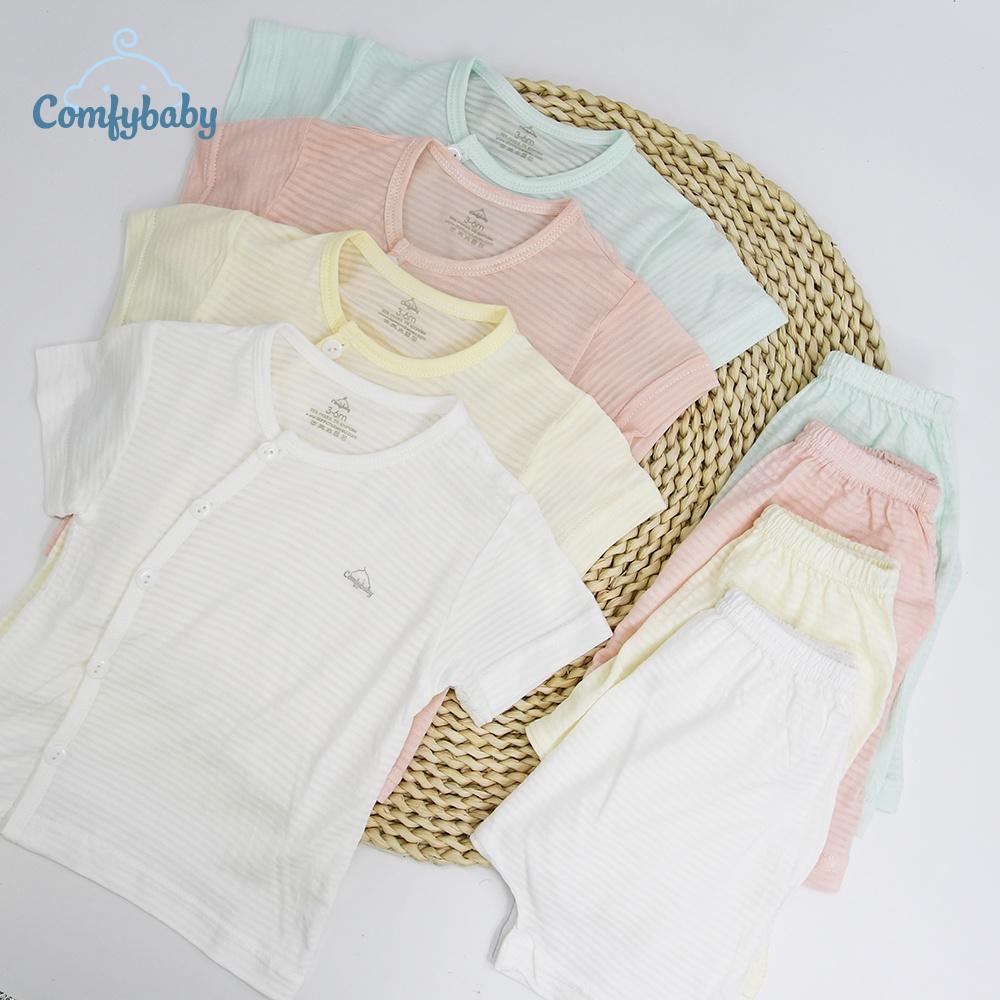 Bộ quần áo cộc cho bé 100% Cotton Lụa – Comfybaby Siêu nhẹ - thoáng mát QACF22042021 size 3-12 tháng