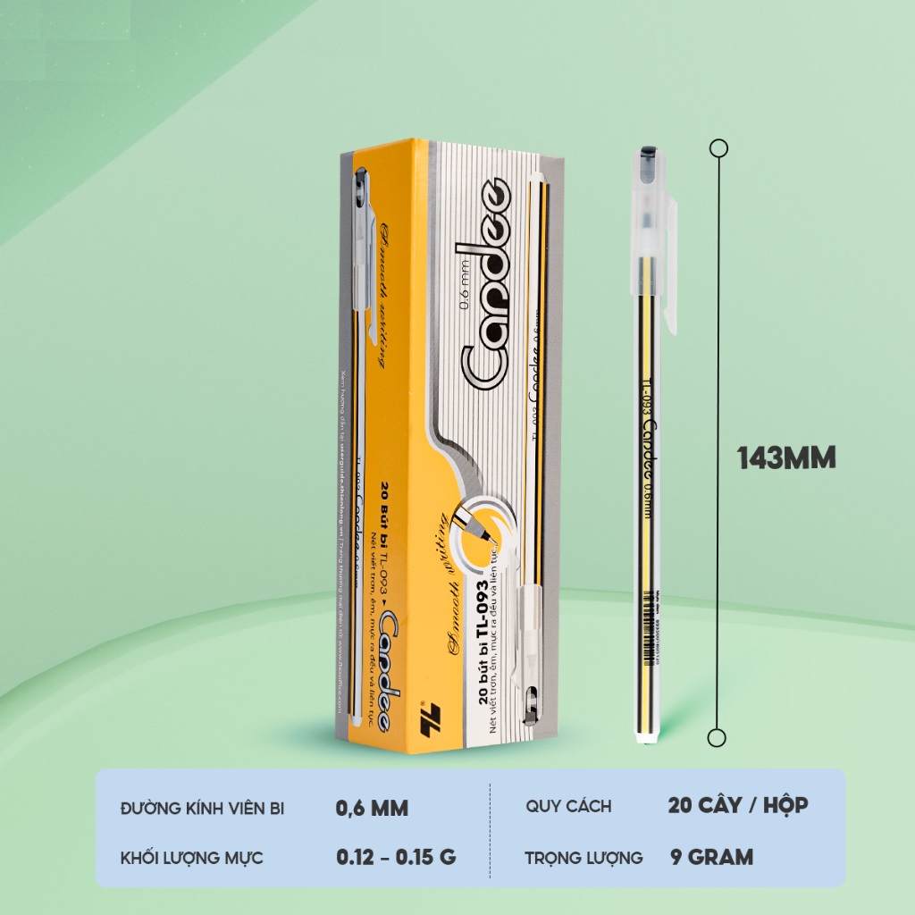 Combo 5 Bút bi Thiên Long TL-093 ngòi 0.6mm - Thiết kế nắp đậy, trọng lượng nhẹ ít gây mỏi tay