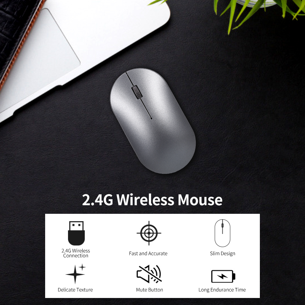 Chuột Không Dây 2.4g Siêu Mỏng Có Thể Sạc Lại Cho Máy Tính Để Bàn Máy Tính Xách Tay, Màu Xám