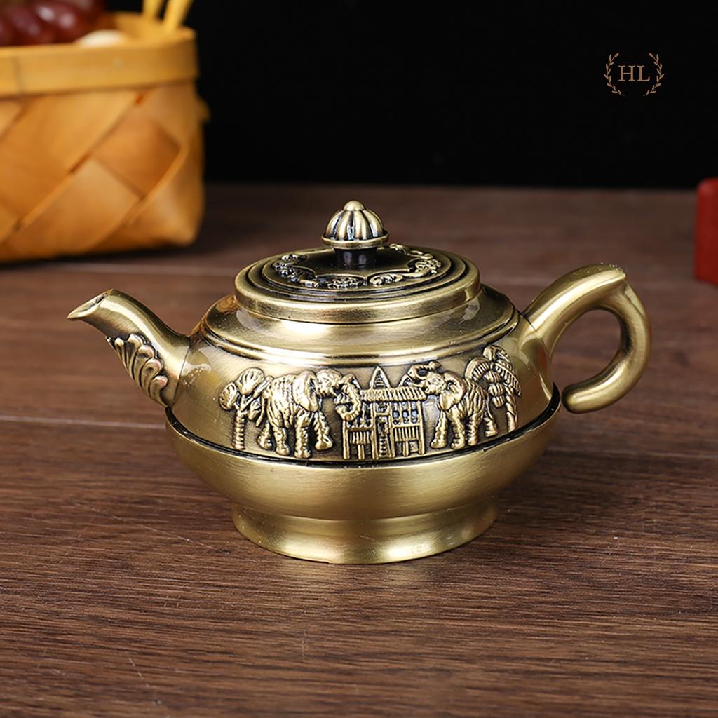 Bộ ấm trà đồng 4 ly - 6 ly | Bộ ấm trà ban thờ phật - thần tài cao cấp hoa văn họa tiết voi Thái phú quý đại cát