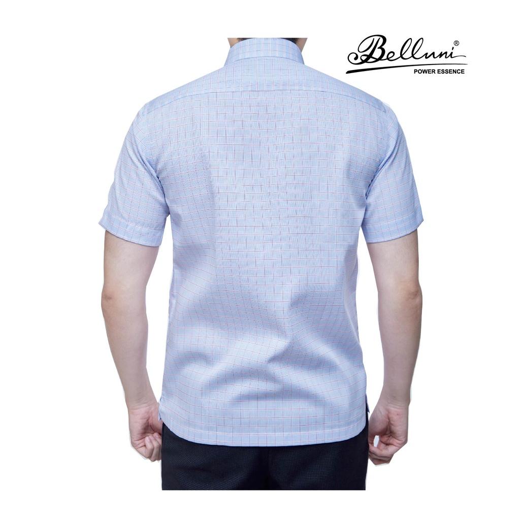 Áo sơ mi nam ngắn tay BELLUNI LUXURY chất 100% Cotton cao cấp kẻ ô xanh sọc đỏ - ABN.CM.BE.211.R6