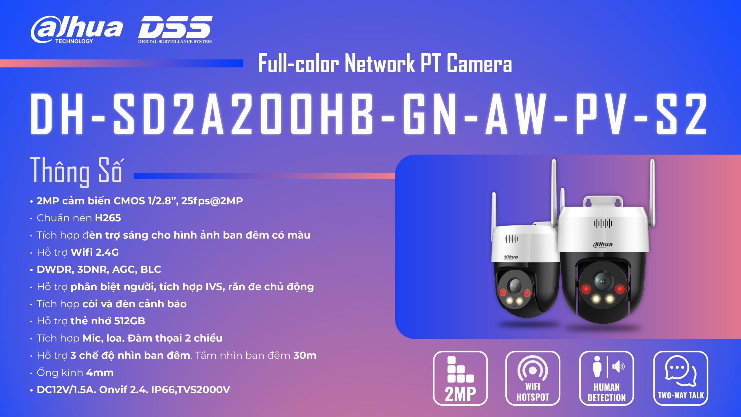 Camera IP POE Dahua DH-SD2A500HB-GN-AW-PV-S2 và CMR Dahua DH-SD2A200HB-GN-AW-PV-S2 KHÔNG KÈM NGUỒN - Hàng chính hãng