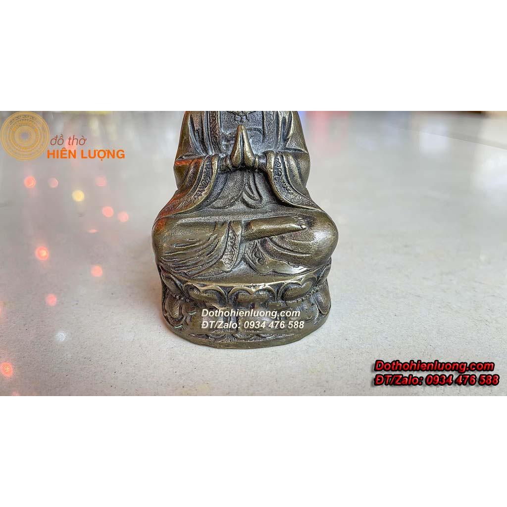 Tượng Phật Quan Âm Ngồi Đài Sen Bằng Đồng Vàng Màu Giả Cổ