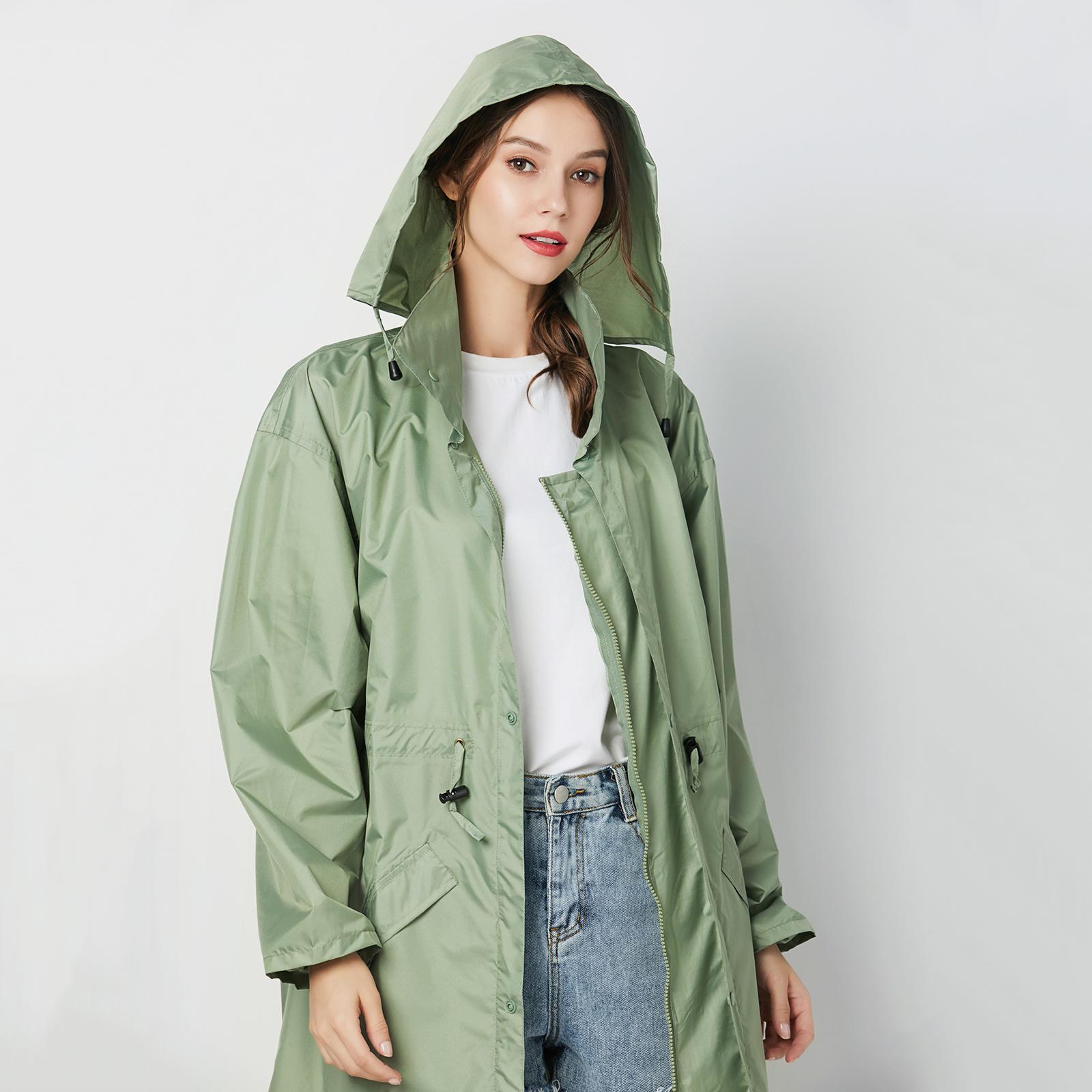 Rain Jacket Women Long Rain Coat Lightweight Waterproof Outdoor Hooded Windbreaker