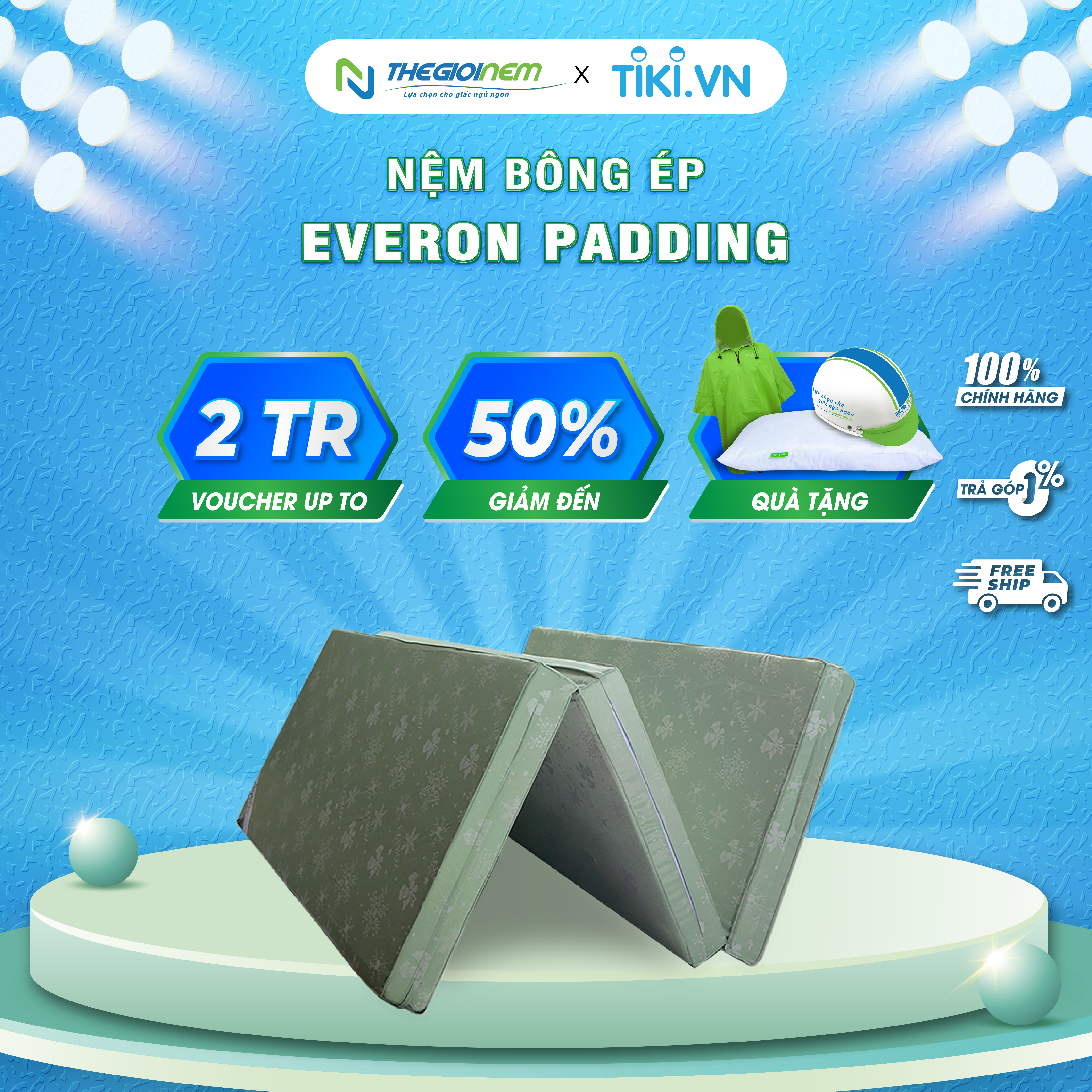 Nệm Bông Ép Gấp 3 Everon Padding chính hãng _ Màu ngẫu Nhiên