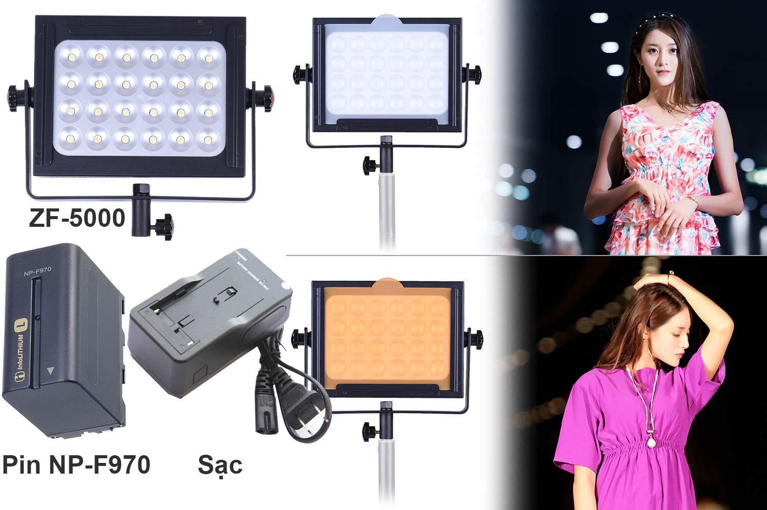 Đèn Led Video ZIFON ZF-5000 + Nguồn Adaptor/ Pin sạc, Hàng nhập khẩu