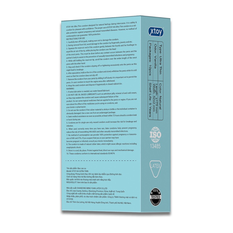 Bao cao su XTOY HA Ultra thin siêu mỏng nhiều gel bôi trơn hộp 10 chiếc